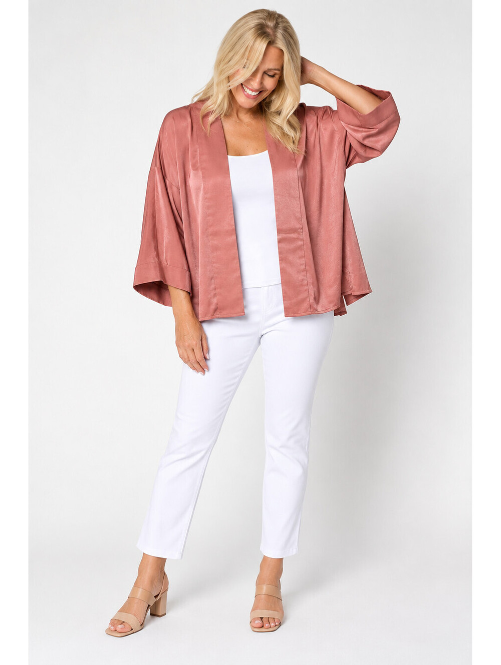 Me by Jennie Garth Marjorie Dolman Sleeve Open Front Topper Pepper Pink, Medium